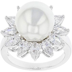 Beautiful Pearl and Zirconia Ring in Rhodium over Brass.